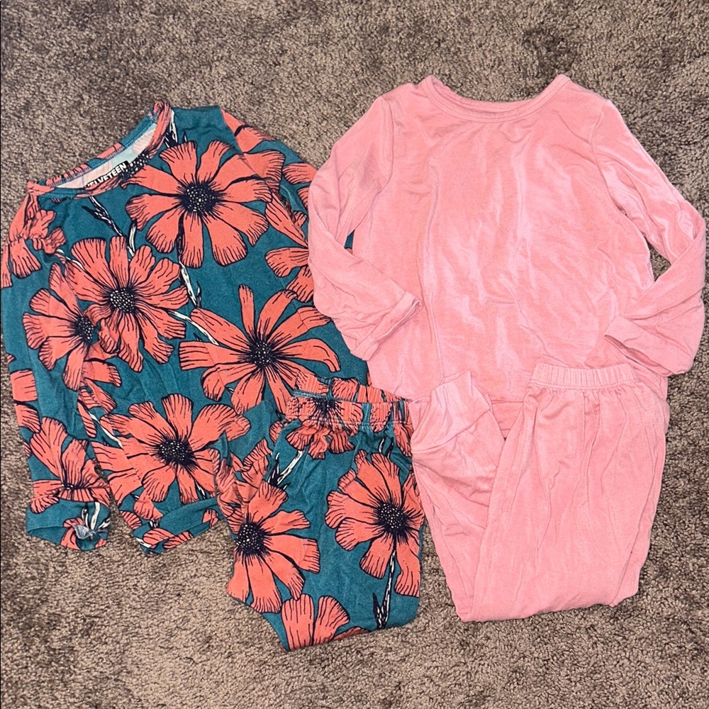 Velveteen by Bunny Knots bamboo pink flower and bright pink matching sets 2T